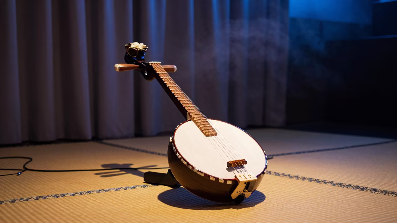 Shamisen on Tatami in Osaka Jazz Club in at a jazz club in Osaka