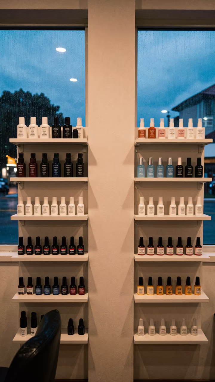 Shampoo Backbar Shelf in Kisii Nail Studio in inside a nail studio near Kisii