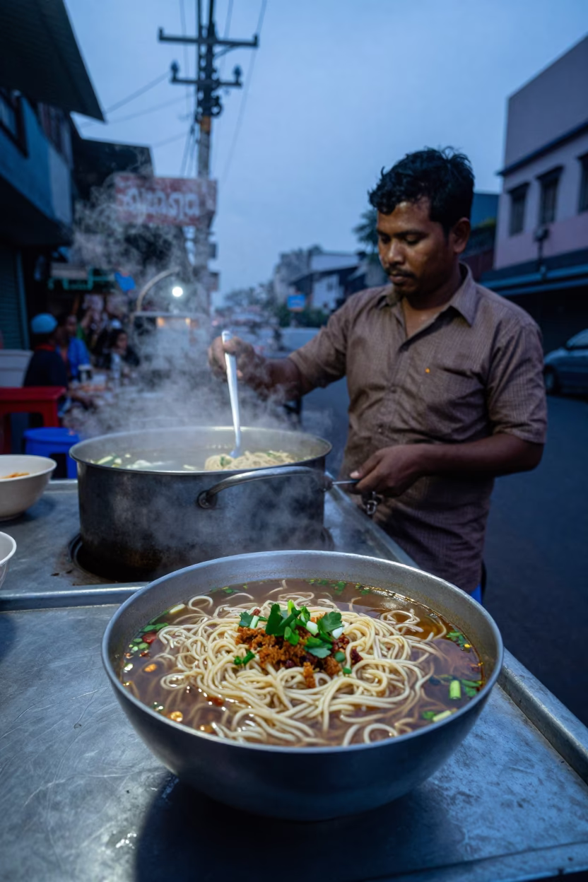 Shan Noodles in Mumbai at Sunrise Light in in Mumbai, India