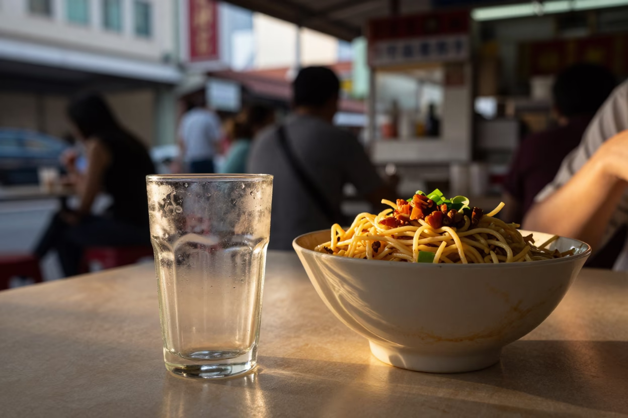Shan Noodles in Singapore at Golden Hour in in Singapore, Singapore