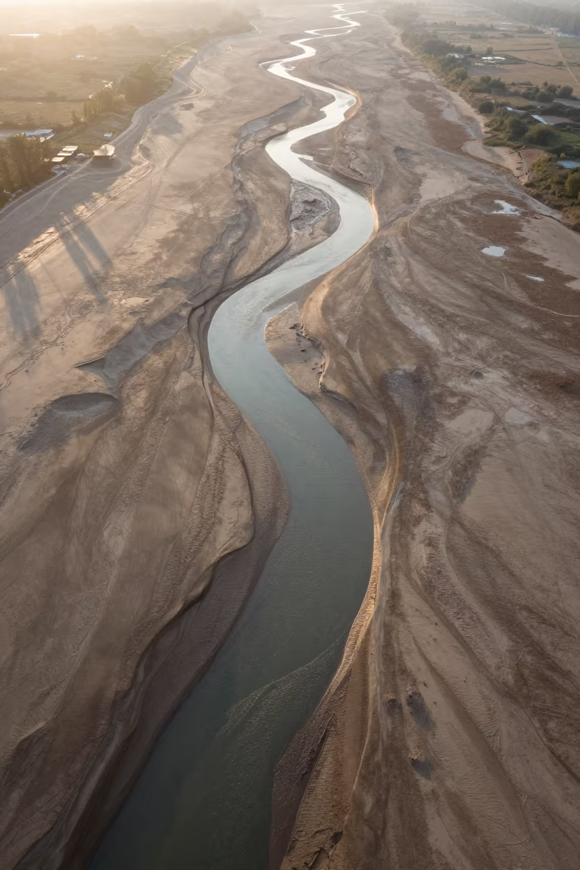 Shandong Braided River Veins Aerial View in high above braided river channels in Shandong