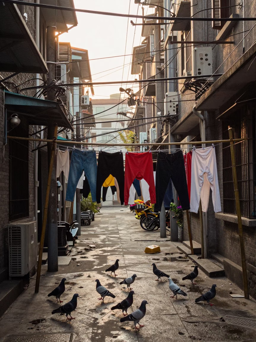 Shanghai Alleyway Morning at As First Light Reaches The Scene in in Shanghai, China