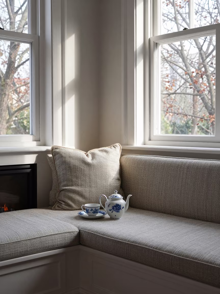 Shanghai Bay Window Tea Seat Autumn in by a crackling fireplace near Shanghai