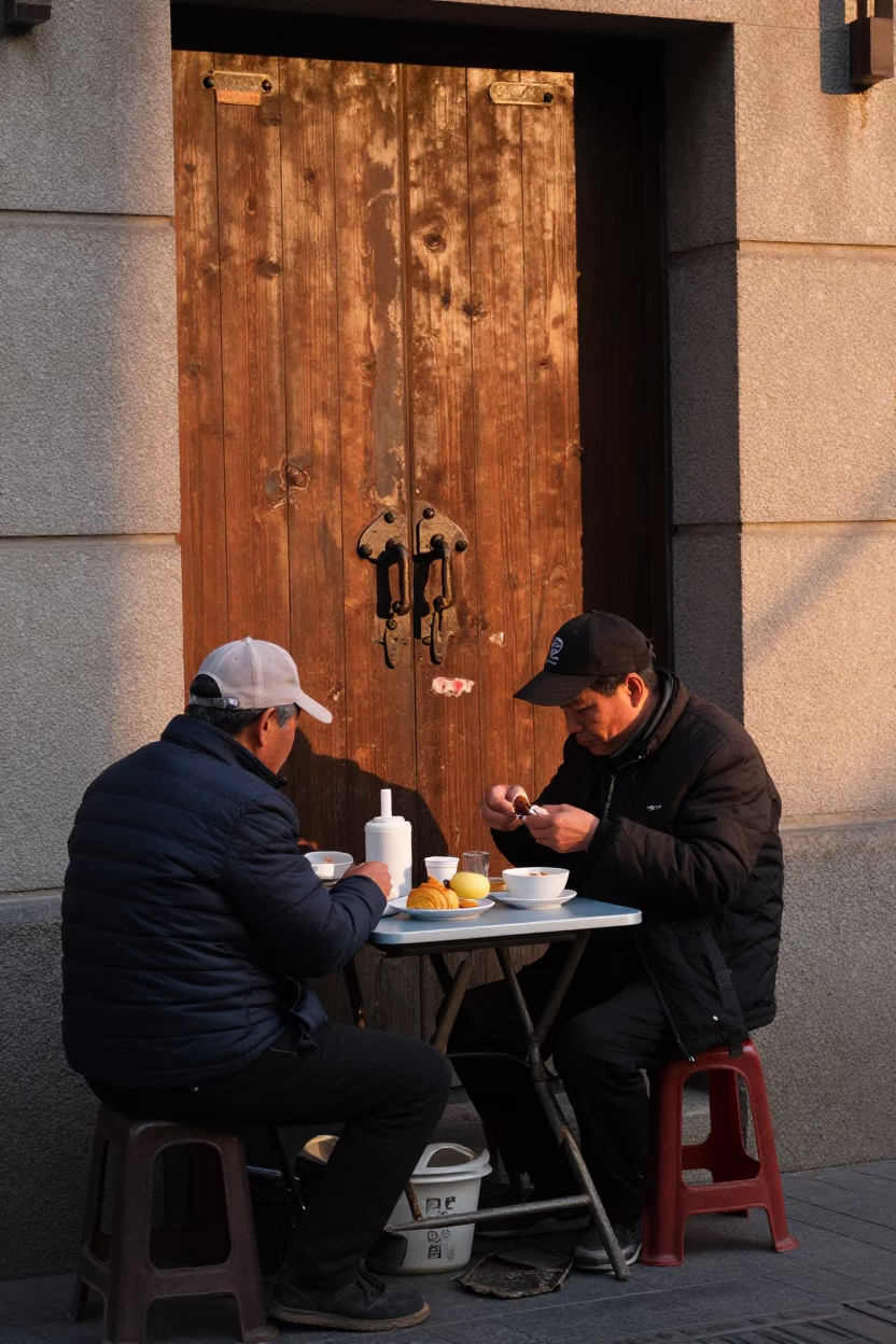 Shanghai Breakfast Scene at First Light Of Dawn in in Shanghai, China