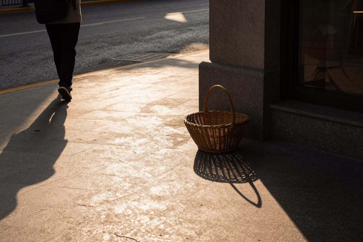 Shanghai China Late Afternoon Street Scene with Wicker Shadow and Storage Tins in in Shanghai, China