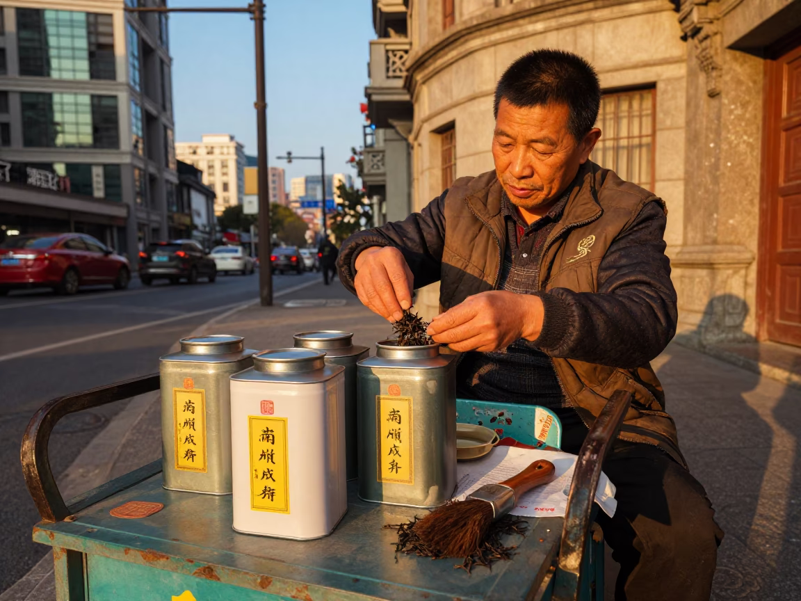 Shanghai Evening Street Scene with Tea Canister and Brushed Steel Details in in Shanghai, China