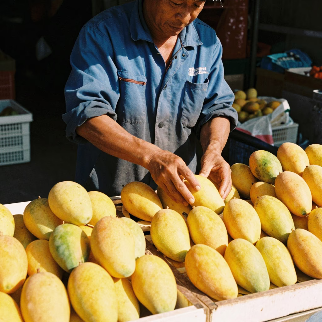 Shanghai Fresh Mangoes at The Early Afternoon Light in in Shanghai, China