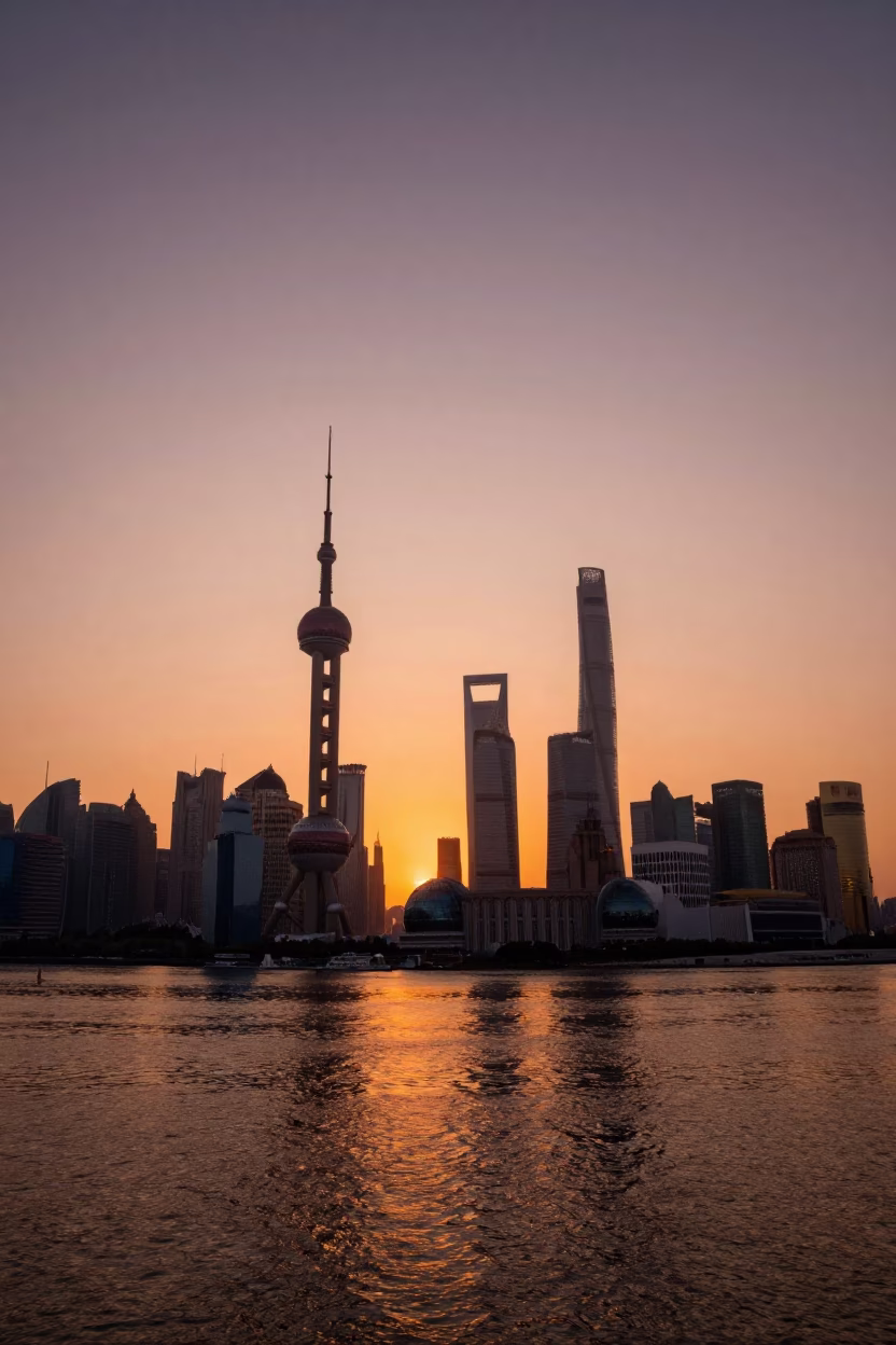 Shanghai Huangpu River And Pudong Skyline From The Bund Promenade in in Shanghai, China