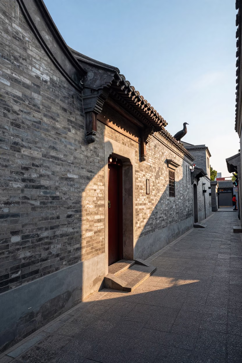 Shanghai late afternoon street scene with condor and traditional architecture in in Shanghai, China
