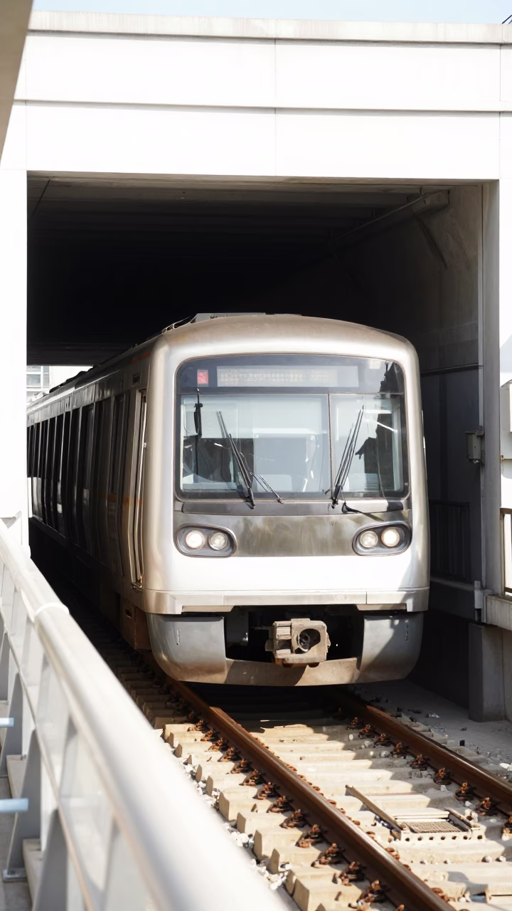 Shanghai Metro Train Emerging Into Bright Midmorning Daylight in China in in Shanghai, China