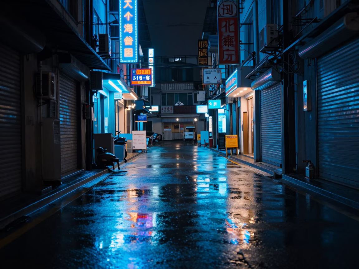 Shanghai Neon Reflections at Deep In The Night Light in in Shanghai, China
