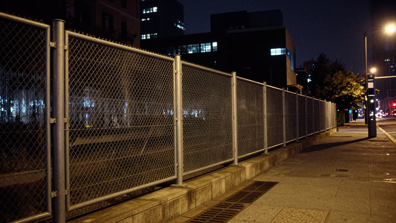 Shanghai Night Street Scene with Substation Fence and Drain Shadow in in Shanghai, China