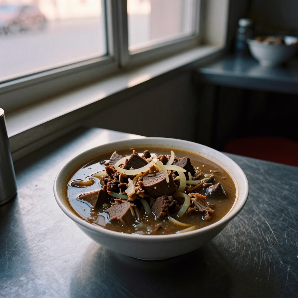 Shanghai Noodle Counter Kazakh Stew Bowl in at a noodle counter in Shanghai
