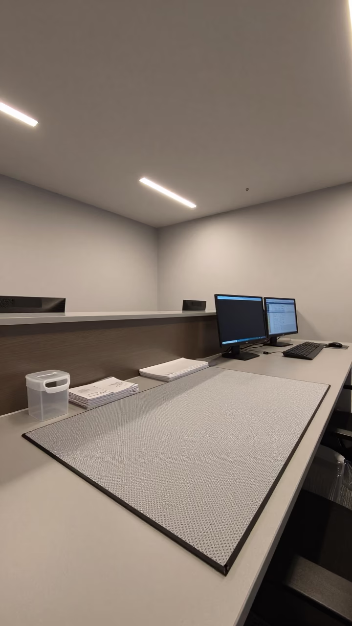 Shanghai Office Reception Drying Mat Under Neutral Light in in an operations center under monitor glow in Shanghai