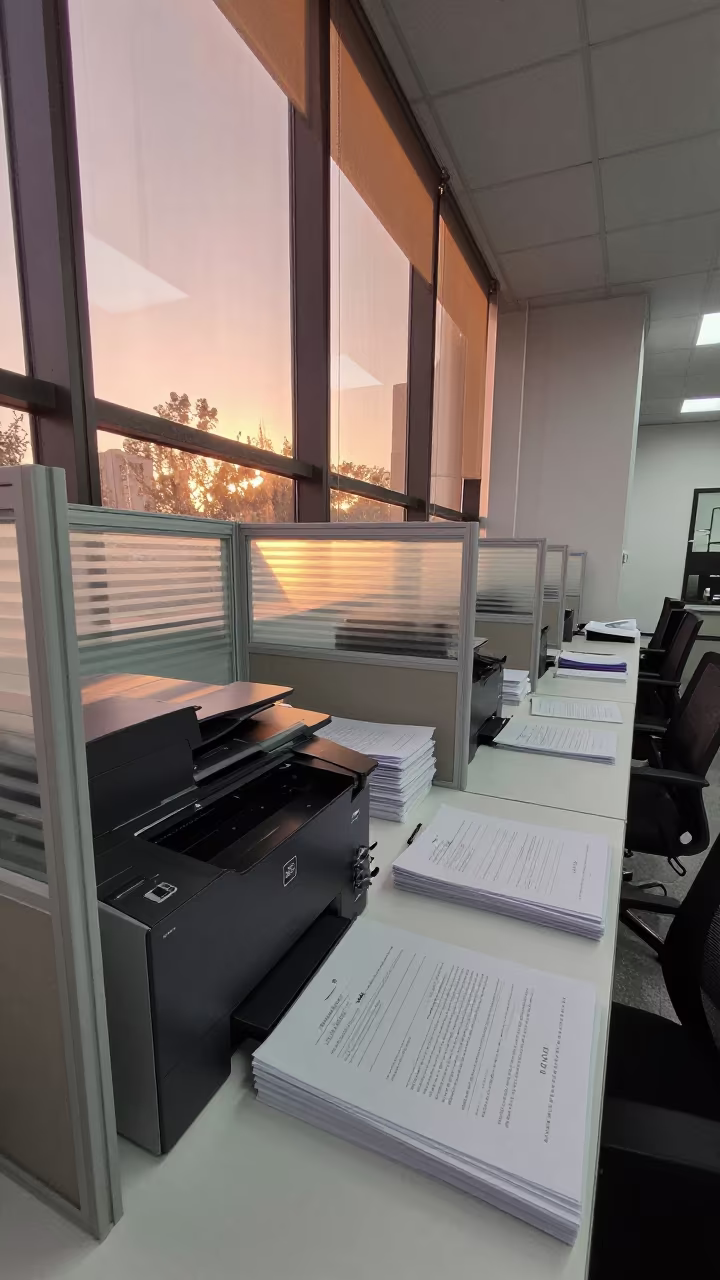 Shanghai Office Tax Prep After Rain in in an operations center under monitor glow in Shanghai