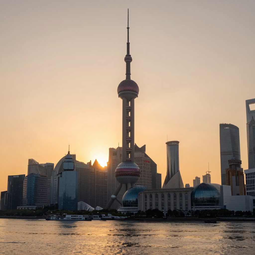 Shanghai Oriental Pearl Tower And City Skyline in in Shanghai, China
