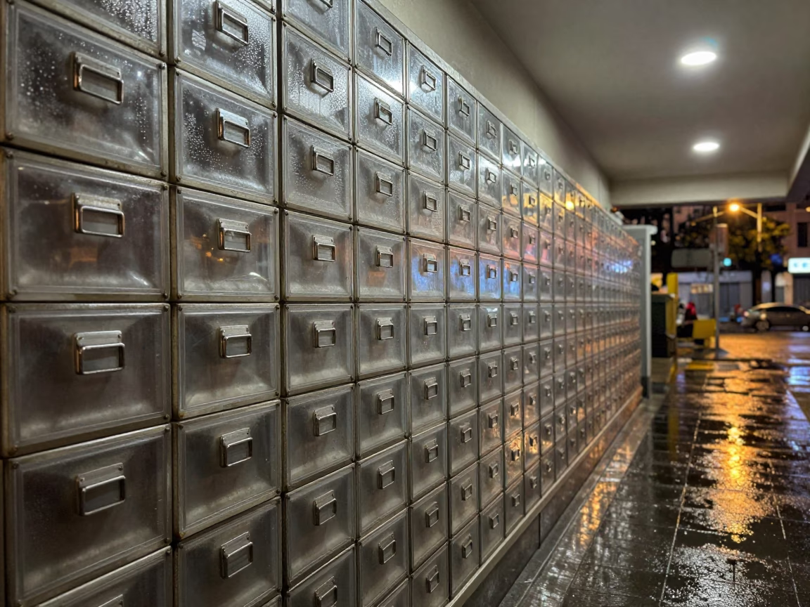 Shanghai Stockroom Demo Cube Late Night in inside a stockroom behind the sales floor in Old City, Shanghai