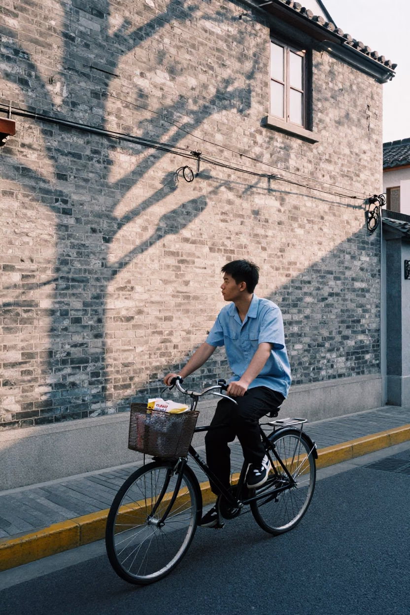 Shanghai Street Morning with Bicycle Basket and Local Breakfast Scene in in Shanghai, China