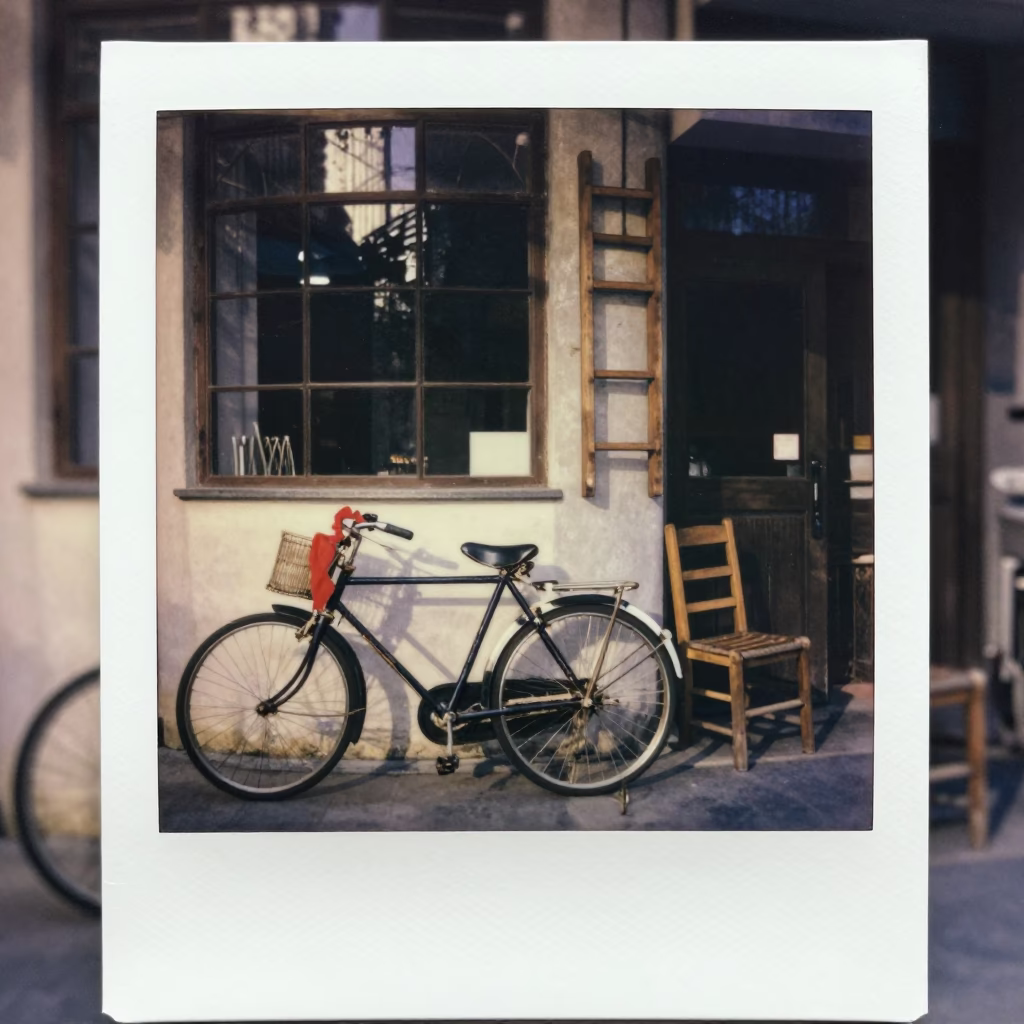Shanghai Street Scene Late Morning with Bicycle and Ladder-Back Chair Near Bakery in in Shanghai, China