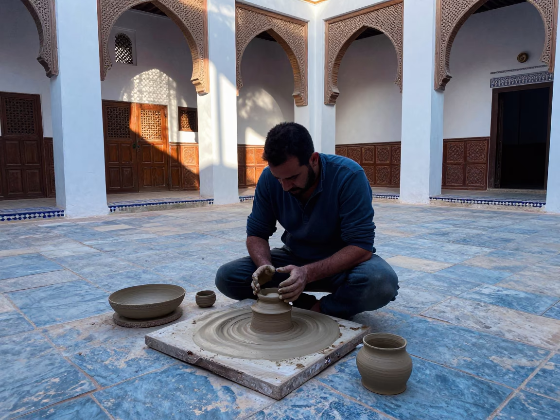 Shaping Clay in Essaouira in in Essaouira, Morocco
