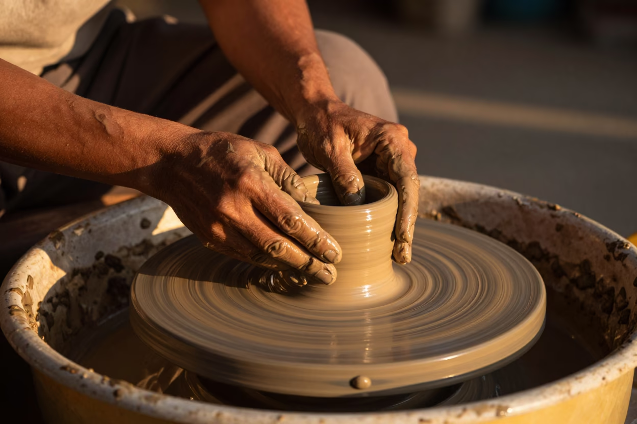 Shaping Clay in Yogyakarta in in Yogyakarta, Indonesia