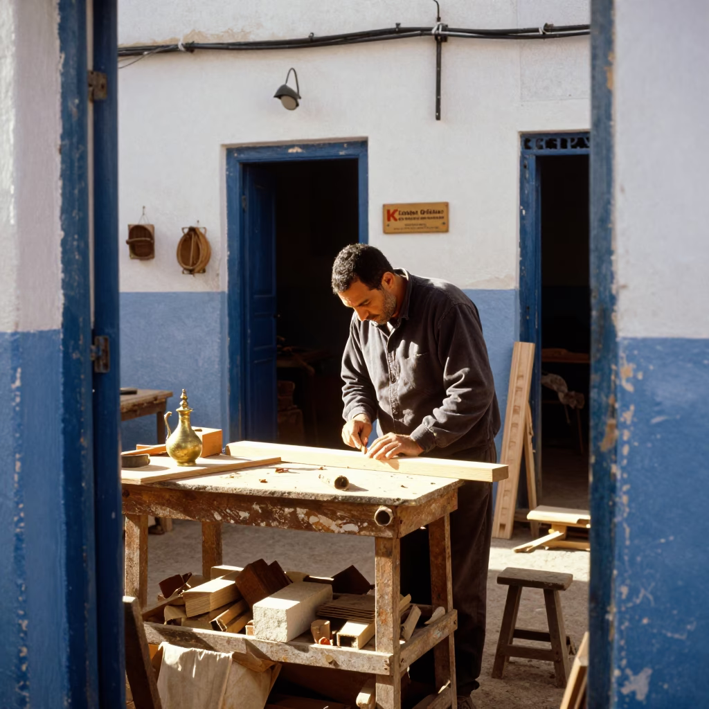 Shaping Wood in Essaouira in in Essaouira, Morocco
