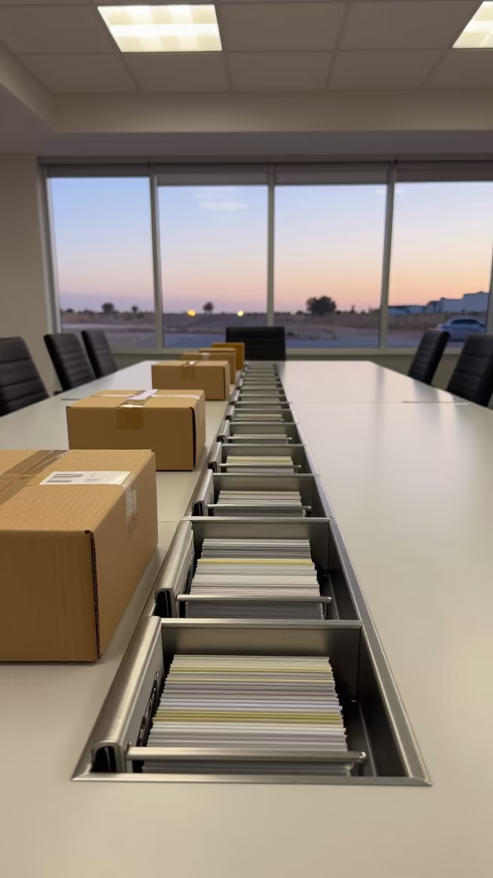 Shared Headset Battery Drawer in Mecca Conference Room in inside a conference room near Mecca