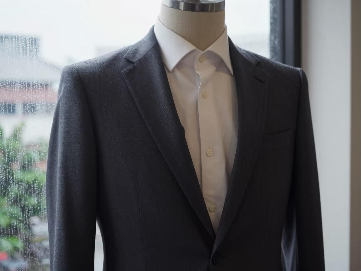 Sharp Suiting Dress Form Under Rainy Day Light in under runway rehearsal lights near Surabaya