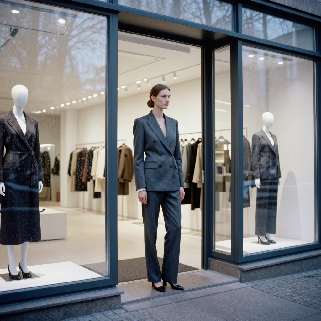 Sharp Suiting Drizzle Helsinki Fashion Showroom in inside a minimalist showroom in Helsinki