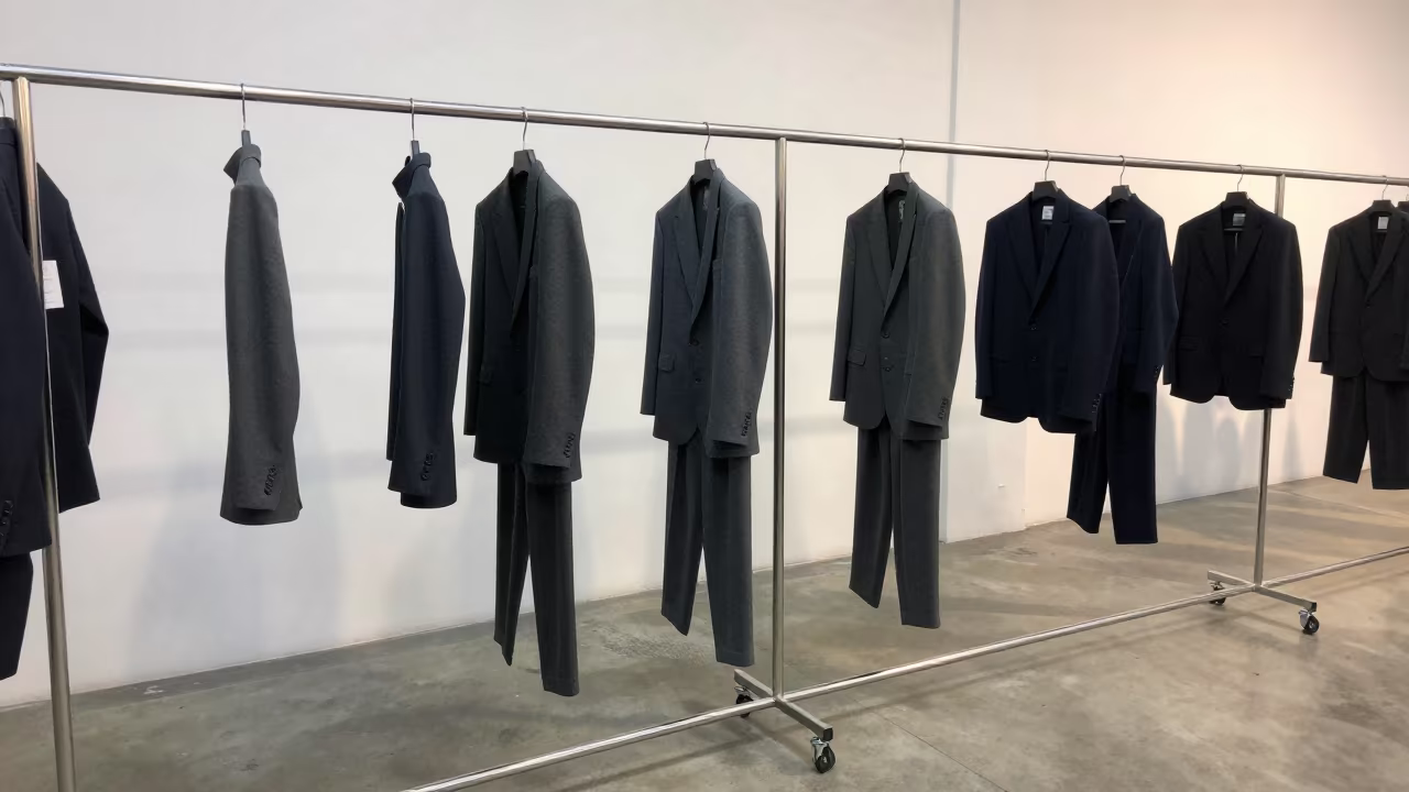 Sharp Suits on Rail at Blantyre Runway Rehearsal in under runway rehearsal lights in Blantyre