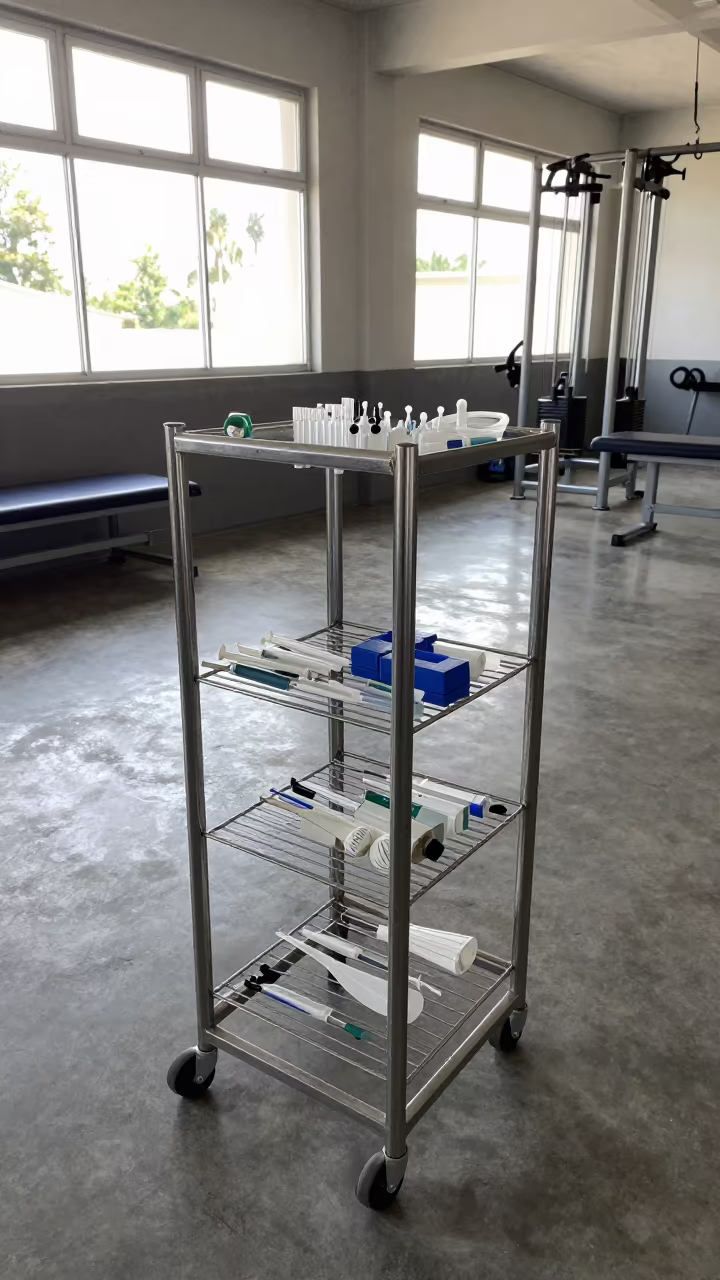 Sharps Replacement Rack in Bafoussam Rehab Gym in inside a rehabilitation gym in Bafoussam