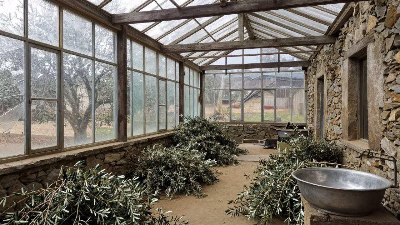 Shattered Glass Greenhouse in Nepal Olive Press in inside a village olive press in Nepal