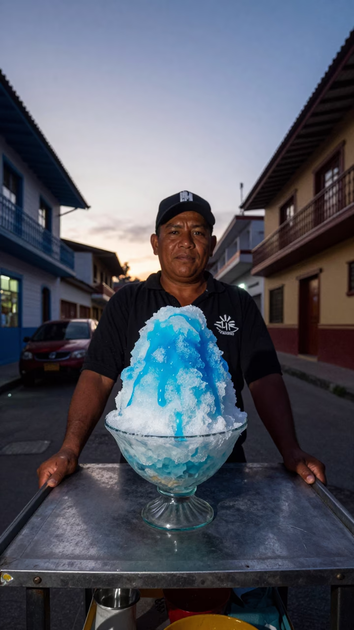 Shaved Ice at The Still Hours Before Dawn Light in Medellin in in Medellin, Colombia