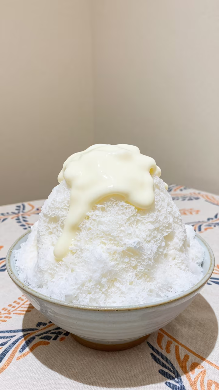 Shaved Ice Bowl with Condensed Milk on Picnic Blanket in on a picnic blanket in Tromsø