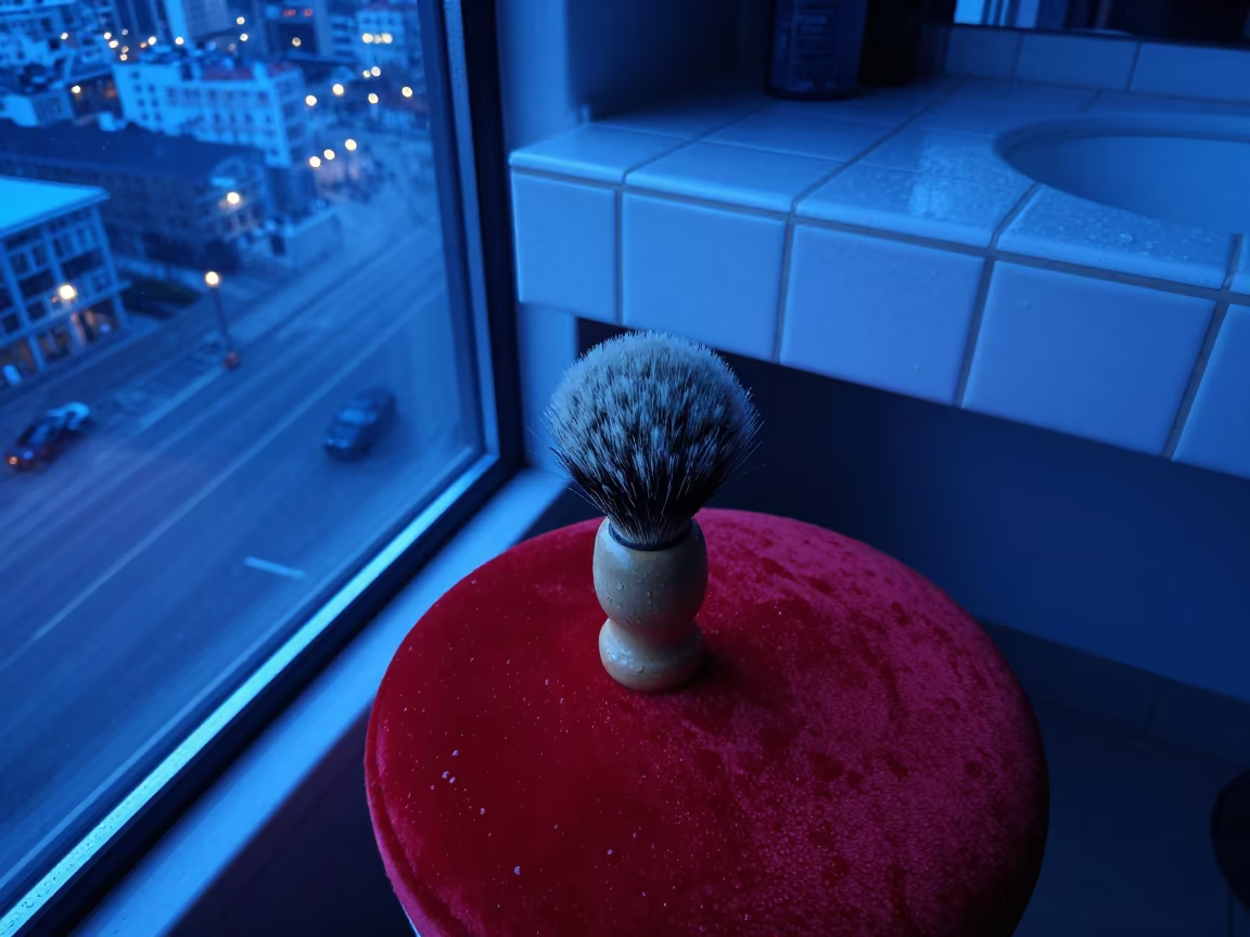 Shaving Brush on Velvet Chair Near Thunder Bay in on a velvet chair near Thunder Bay