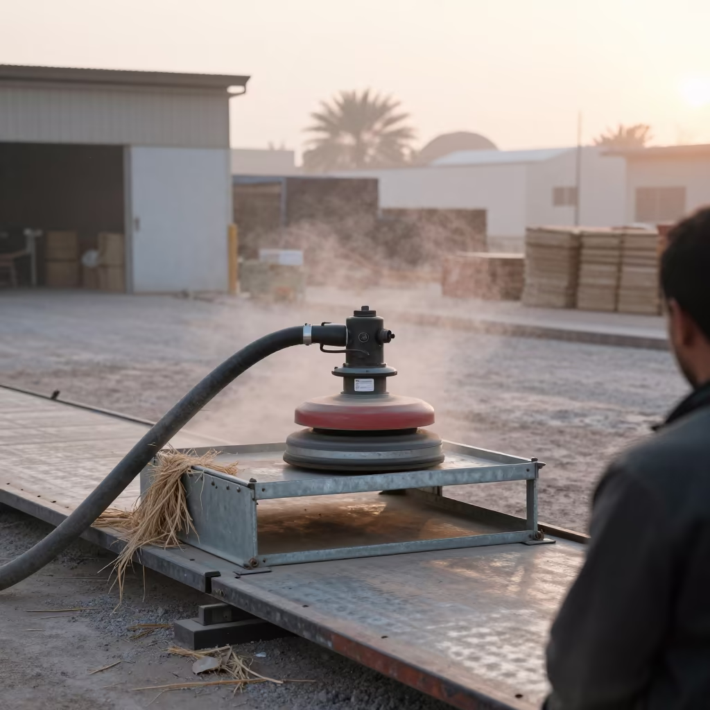 Shearing Handpiece Shelf in Morning Barn Light in at a stockyard loading ramp in Qatar