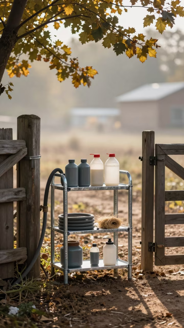 Shearing Oil Shelf Near Pasture Gate North Korea in beside a pasture gate in North Korea