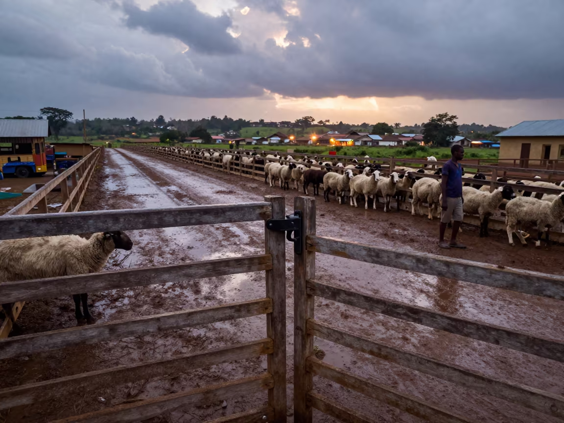 Sheep Draft Gate Latch in Ghana Twilight in at a stockyard loading ramp in Ghana