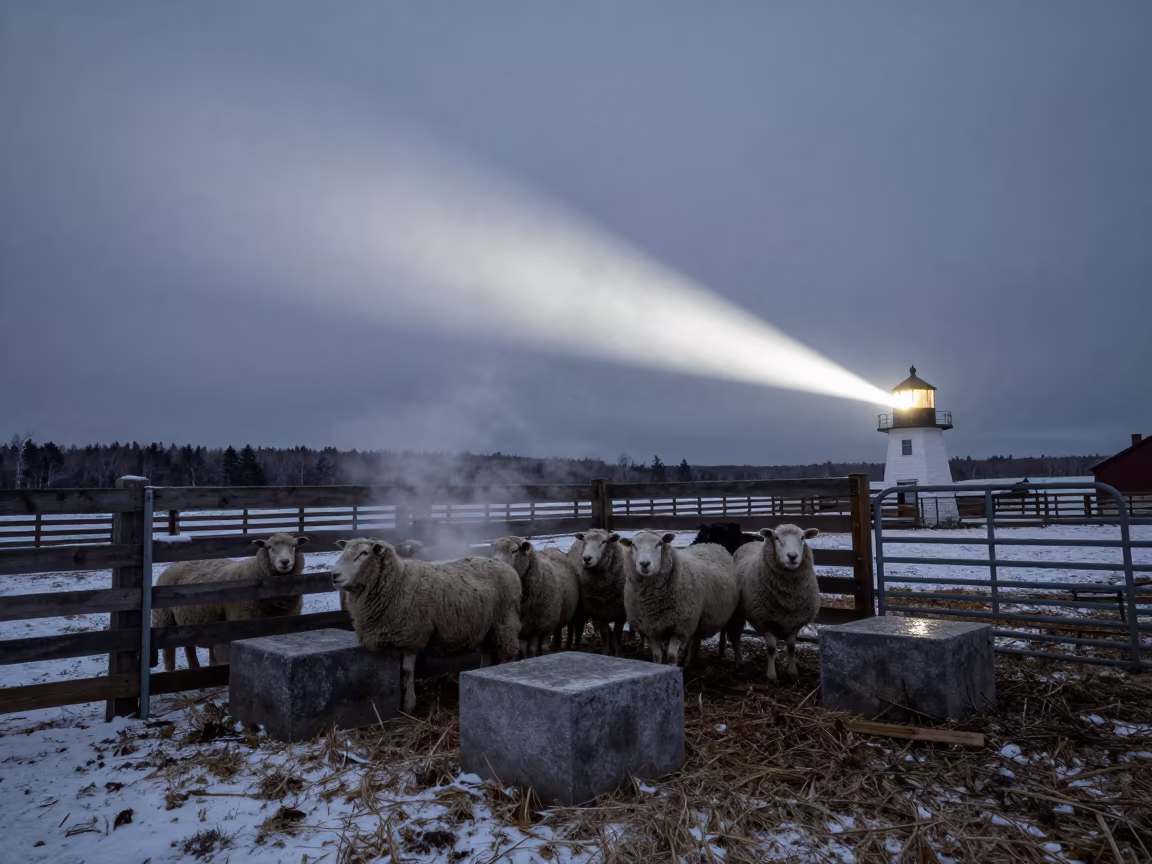 Sheep Pasture Under Sweeping Predawn Light in inside a ranch corral in Ontario