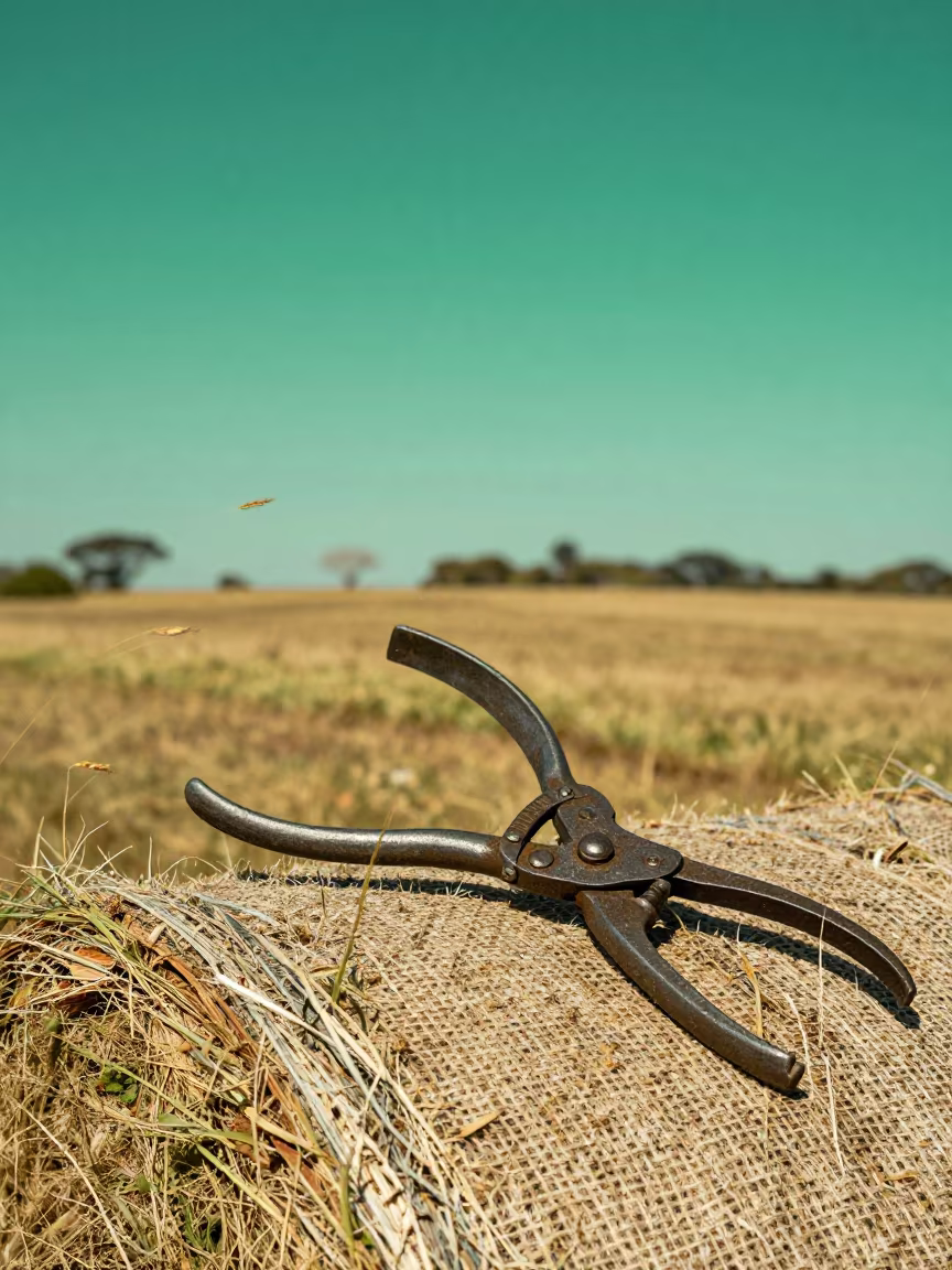 Sheep Shears on Bale Under Green Sky in in Paraná