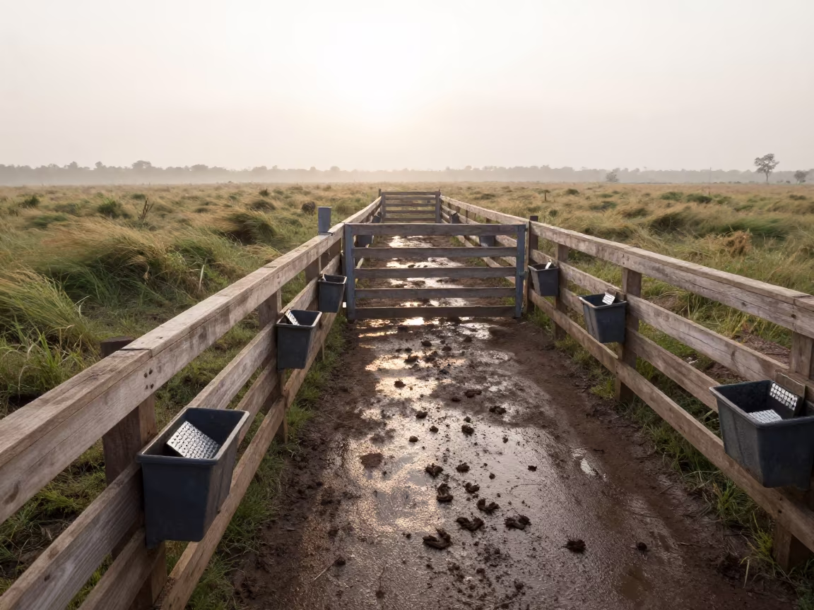 Sheep Sorting Alley Dawn Mist Tanzania Stockyard in at a stockyard loading ramp in Tanzania