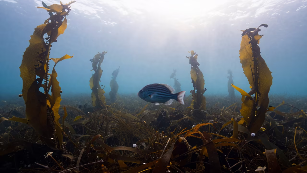 Sheephead Fish in Oregon Kelp Forest Dawn in along a seagrass channel near the coast in Oregon