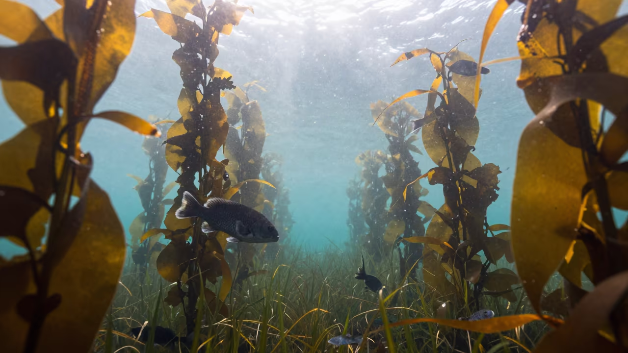 Sheephead Fish in Osaka Kelp Forest in along a seagrass channel near the coast in Umeda, Osaka