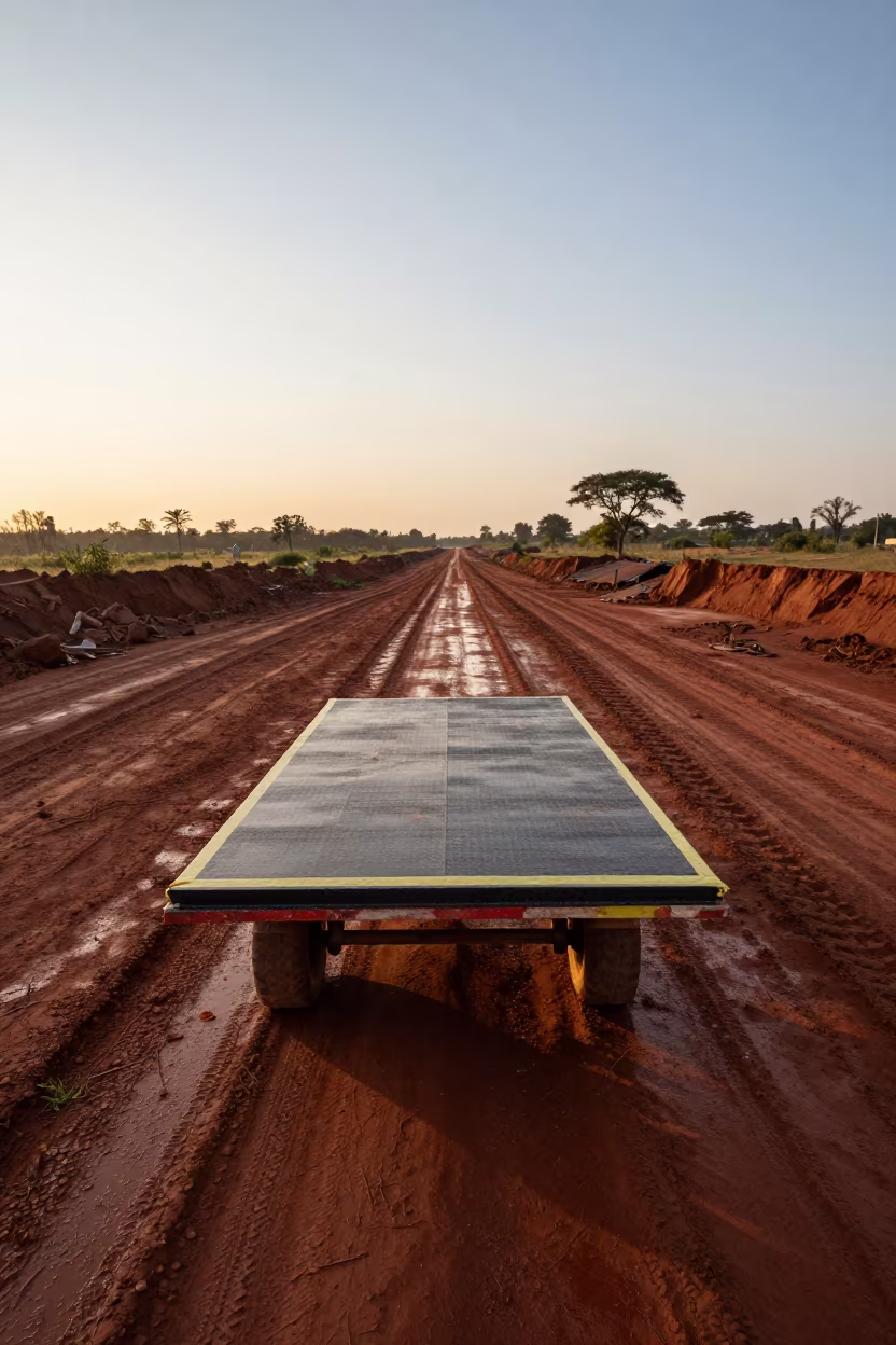 Sheet Goods Cart in South Sudan Excavation in inside a taped-off excavation edge in South Sudan