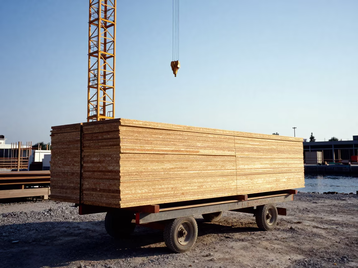 Sheet Goods Cart Under Crane Montenegro in beneath a tower crane on open ground in Montenegro