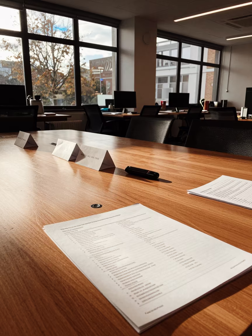 Sheffield Boardroom Table Late Afternoon Meeting Setup in inside a coworking floor in Sheffield
