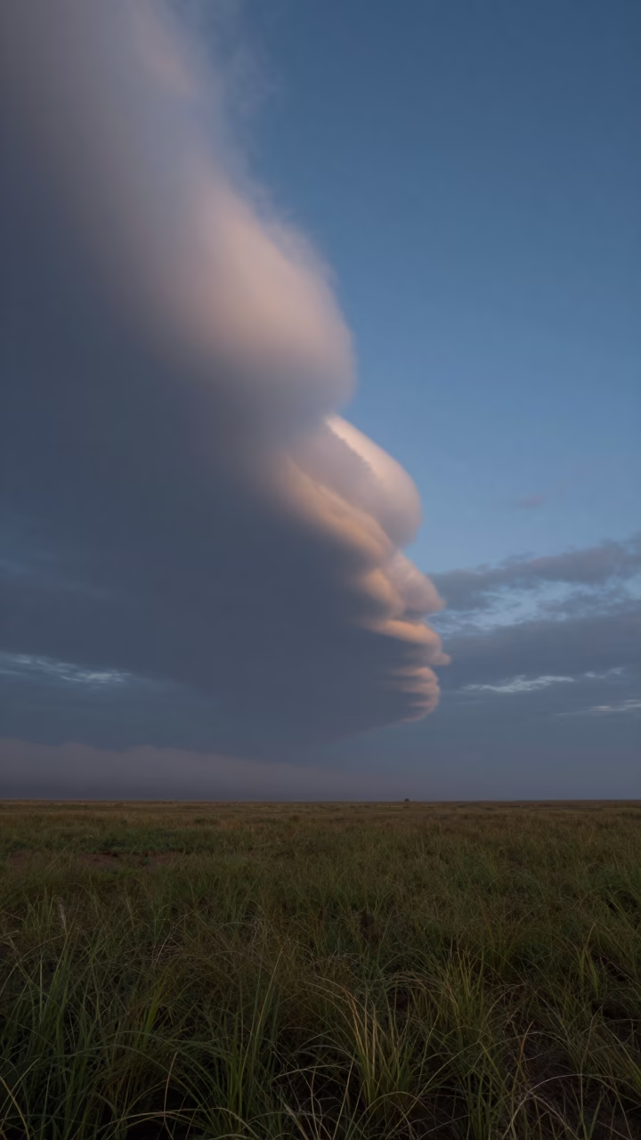 Shelf Cloud Rolling Over Namibian Prairie at Twilight in through low marine fog in Namibia