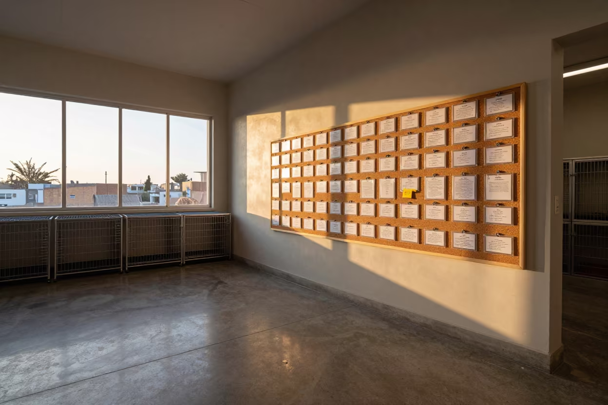 Shelter Laundry Tag Board Alexandria Intake in inside a fish bagging counter zone near Alexandria