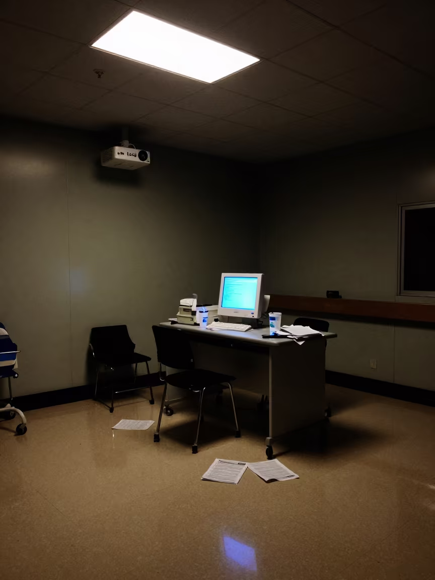 Shenzhen Emergency Desk Night Fluorescents in inside a clinic exam room in Shenzhen
