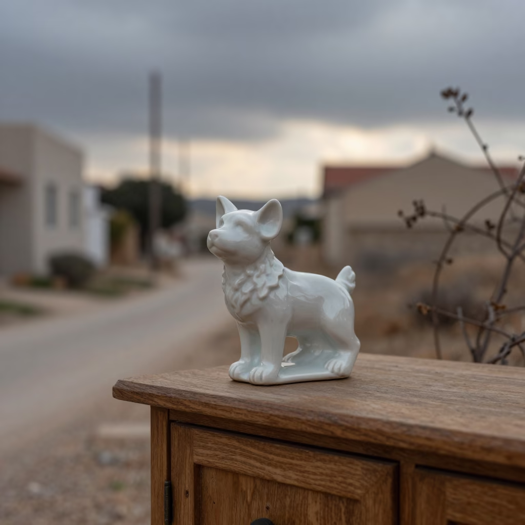 Shepherd Boy Figurine on Village Shelf at Dusk in in a village lane near Ramat Gan